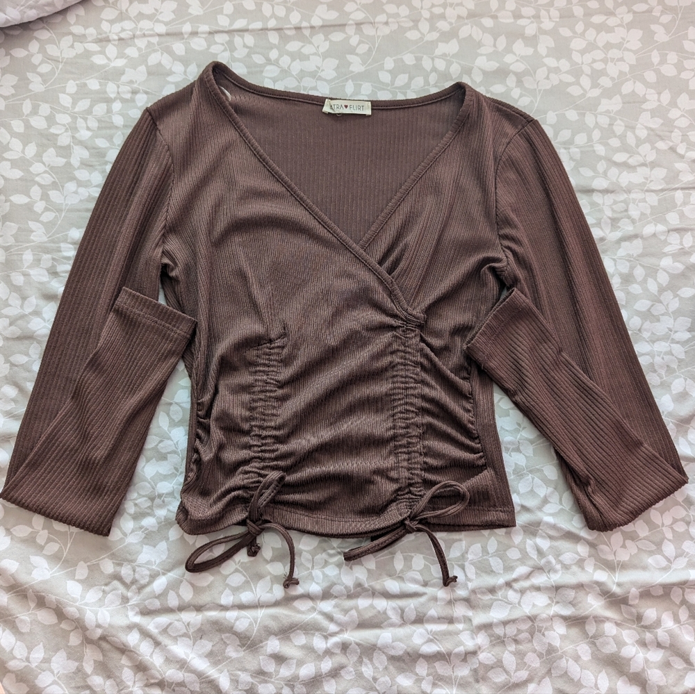 Long Sleeve Ruched Drawstring Top